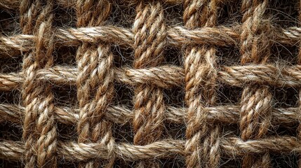 Fototapeta premium Close-Up View of Natural Fiber Rope Weaving Pattern for Textures and Backgrounds