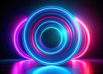 Abstract Neon Light Rings - Blue Pink Circular Patterns