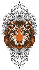 Tattoo art tiger hand drawing and sketch