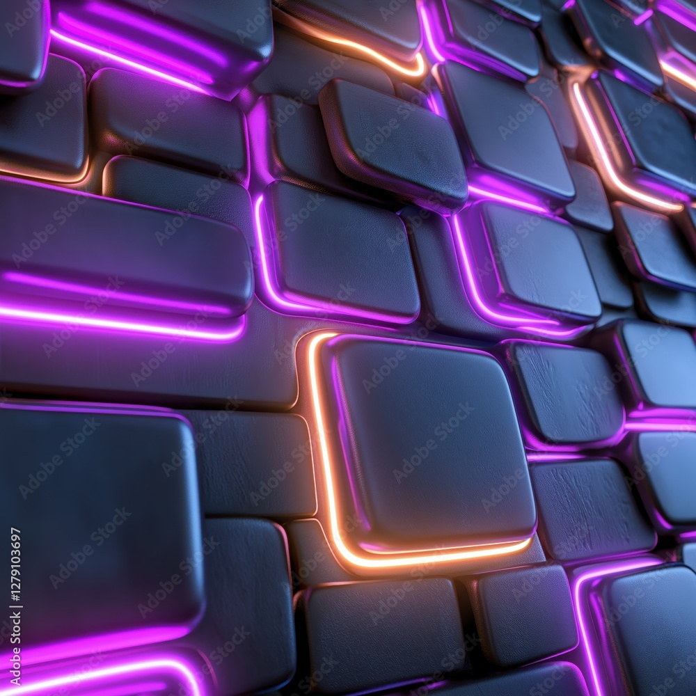 Poster vibrant abstract geometric shapes with glowing neon edges creating a mesmerizing futuristic pattern 
