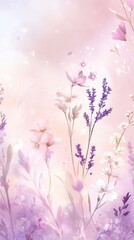 Ethereal floral field, A soft lavender and pink dreamscape nature scene