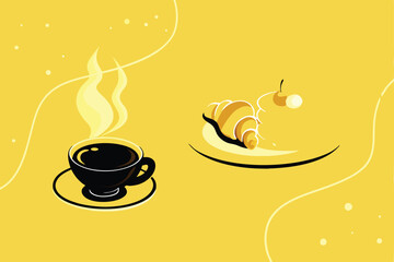 Create a minimalist vector banner design featuring a single steaming cup of coffee or tea, emphasizing clean lines and a warm color palette.