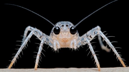 Close-up of a pale stonefly nymph on a surface against a black background; nature photography for science or education