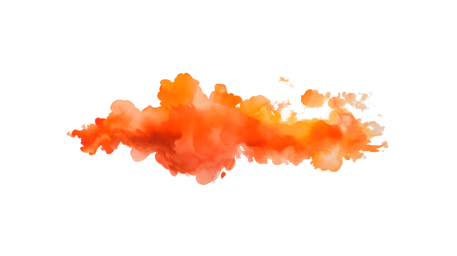Artistic Watercolor Orange Cloud with Splatter Texture on transparent background