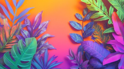 Vibrant Tropical Leaves Arranged Symmetrically On Gradient Background