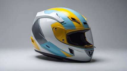 Fototapeta premium Dynamic Motorcycle Helmet with Sleek Multicolor Geometric Design