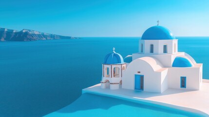 Obraz premium Breathtaking view of whitewashed buildings with blue domed roofs overlooking the Aegean Sea in Greece