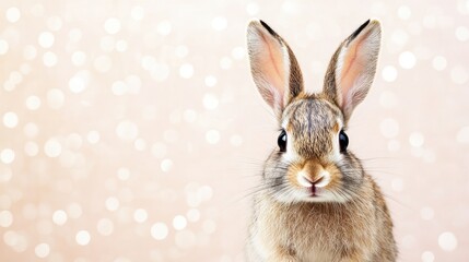 Obraz premium A curious rabbit gazes directly at the camera, showcasing its expressive features and soft fur in a captivating pose.