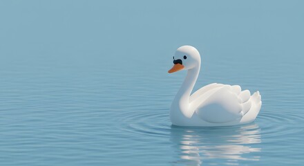 Fototapeta premium Cute Cartoon Swan Floating Peacefully on Calm Blue Water
