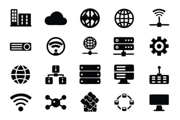 Create 15 high-quality vector icons depicting modern internet and web technologies.  Include diverse elements for a comprehensive pack.