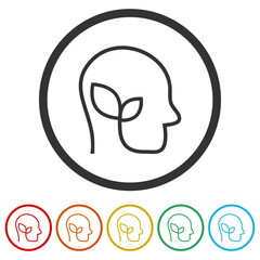 Obraz premium Plant in head icon. Set icons in color circle buttons