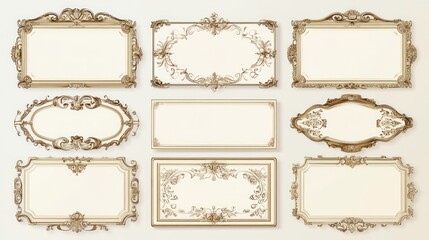 Ornate gold frames, beige background, design elements, interior decor, website templates
