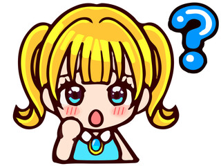 疑問に思うかわいいツインテール女子のイラスト素材