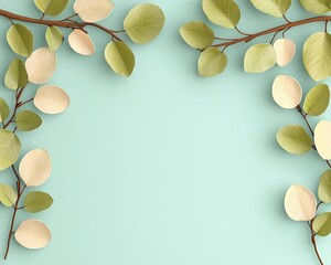 Seasonal Vibe Hello May, Dreamy Tree Branch with Fresh Green Leaves, Soft Pastel Leaves for Hello May