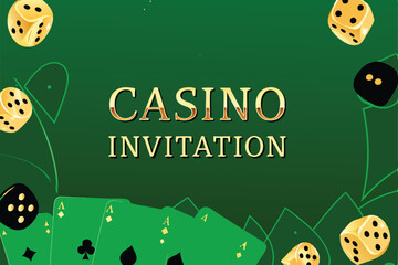 Design an elegant casino invitation featuring gold accents, sophisticated typography, and a subtle playing card motif.  Target audience high-rollers.