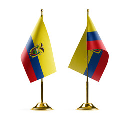 Small national flags of the Ecuador on a white background