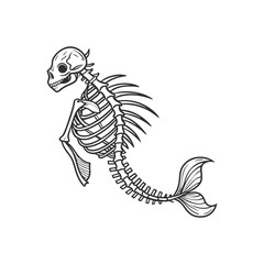 mermaid skeleton sketch engraving  Scratch board imitation. Black and white hand drawn image. vector art 