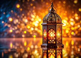 Fototapeta premium Arabic Lamp, Intricate Design, Glowing Lights, Shiny Background, Conceptual Photography