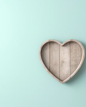 Heart-Shaped Wooden Tray on Soft Mint Green Background