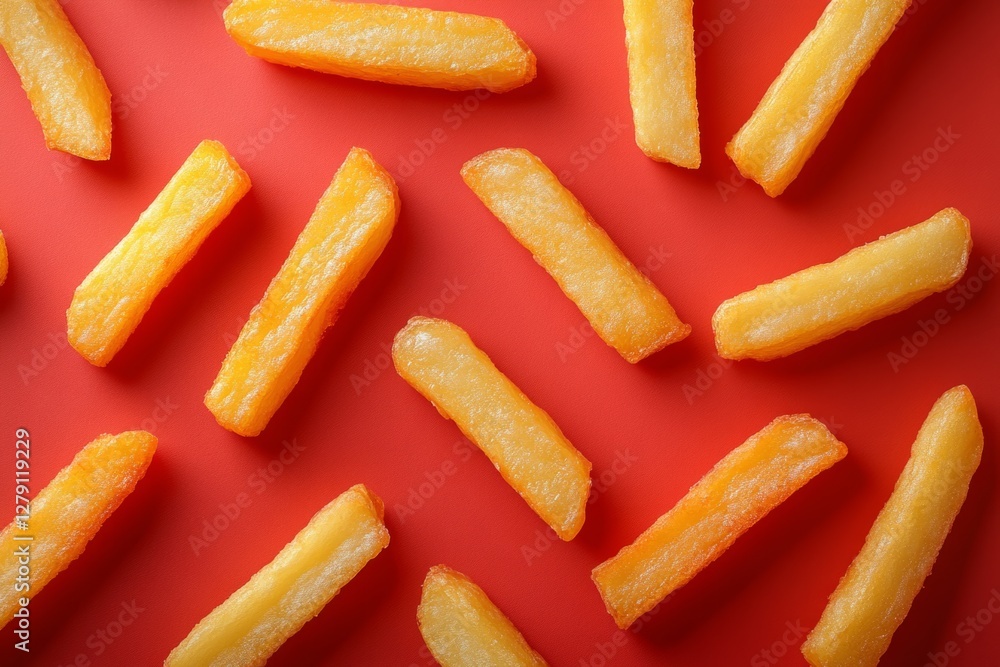 Aufkleber french fries forming a seamless pattern on a red background, creating a visually appealing arrangeme