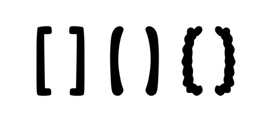 Hand drawn parenthesis. Doodle curly bracket set. Vector punctuation sketch figure for quotation. Decorative ornament for quote on white background