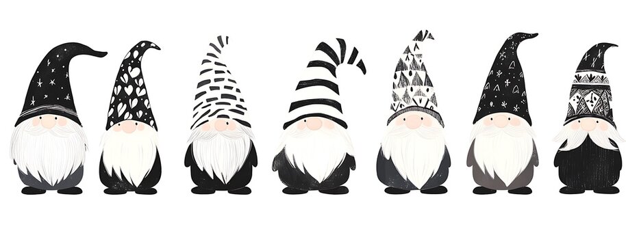 there are seven gnomes that are standing in a row