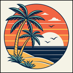 Summer Sunset Tropical Beach T-Shirt - Palm Tree Vacation Graphic