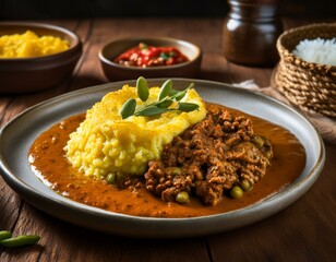 South African Dish, a Tender and Juicy Braaied Boerewors with Grilled Pap and Chakalaka