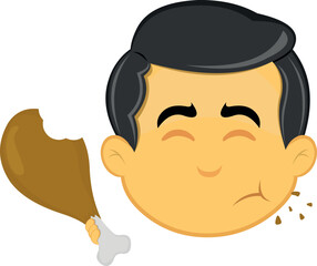 vector illustration yellow emoji character male, eating a chicken leg
