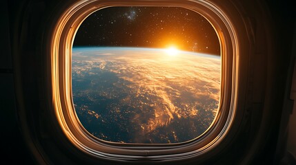 Fototapeta premium Earthrise from spacecraft window