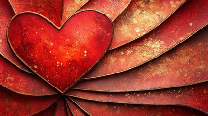 Fototapeta premium Red Heart with Golden Swirls Romantic Valentine's Abstract Background