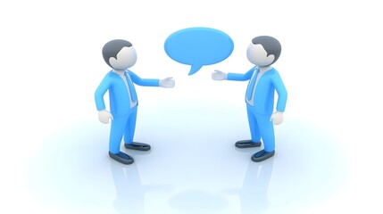 Two Men Talking With Blue Speech Bubble Between Them