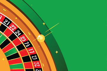 Close-up shot of a roulette wheel in motion,  ball spinning,  green felt, numbered slots, casino gambling.