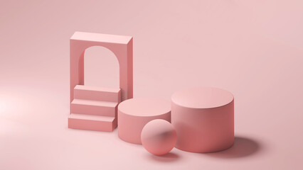 Pink 3D Geometric Podium Platform for Product Display
