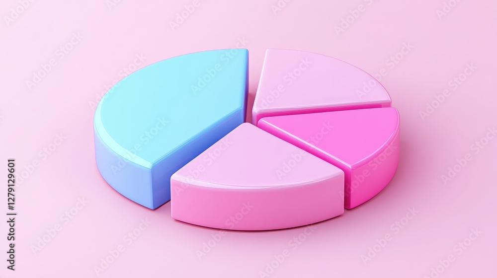 Poster colorful pie chart on a pink background representing data distribution and analysis