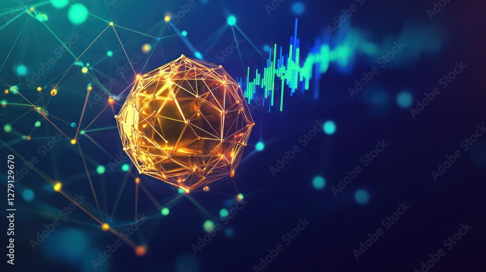 Poster golden sphere networked data visualization chart
