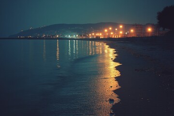 Obraz premium Night cityscape with reflection of lights on calm river water