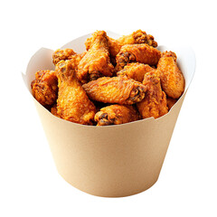 Tasty fried chicken wings in paper bucket isolated on transparent background