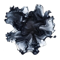 Swirling abstract splash of black ink against a white background