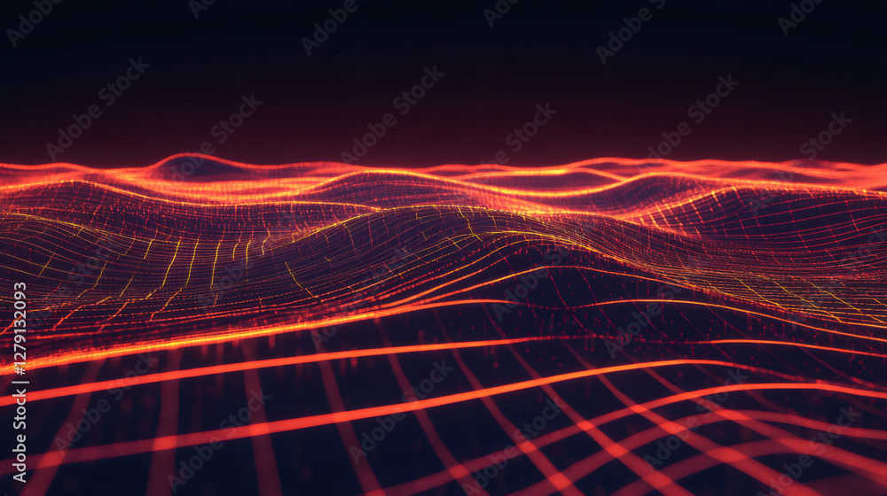 Aufkleber abstract digital landscape with glowing particles forming waves, perfect for technology and innovati