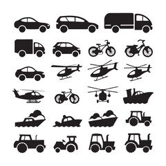 vector silhouette illustrations of various modes of transportation