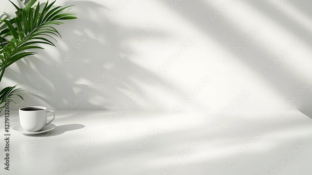 Poster Minimalist white table with empty space in the center, ideal for modern decor or design projects.