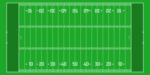 American Football Field Strategy Diagram - Top View Vector Clipart Illustration. Green American Football Field Layout with Strategy Markings - Vector Top View.