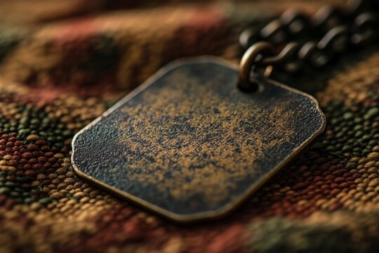 Close-up of a blank metal pendant with a textured surface, inviting personalization and creative expression
