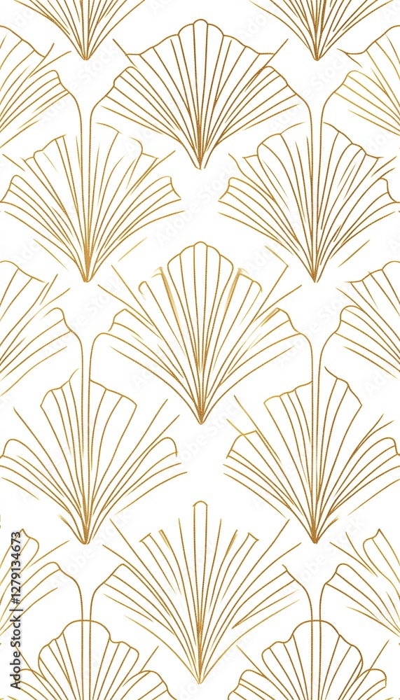 Poster golden ginkgo leaves create an elegant repeating pattern on white