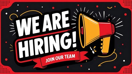 We are hiring banner for job recruitment announcement. Company vacancy template with a megaphone icon.