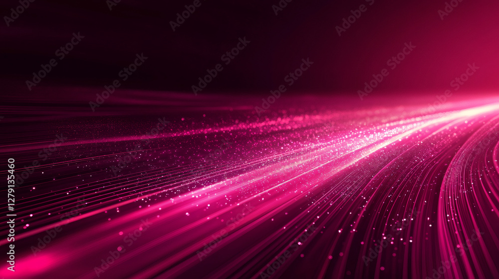 Aufkleber Abstract pink light trails flowing on dark background with particles, suitable for technology, internet and science concepts