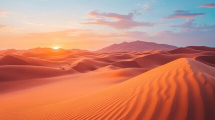 Fototapeta premium Giraffes gracefully roam the desert as a stunning sunset paints the sky, creating a breathtaking scene of wildlife and nature's beauty.