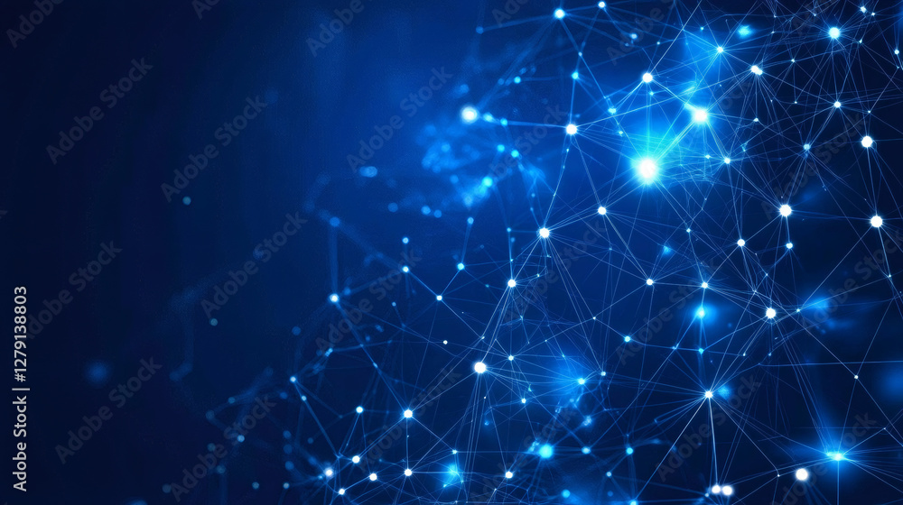 Aufkleber Digital network glowing, interconnecting luminous nodes forming technological abstract pattern