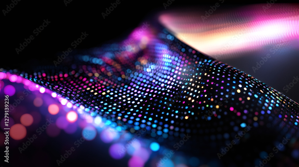 Aufkleber Dynamic particle wave flowing across dark backdrop, signaling technological innovation and digital data streaming